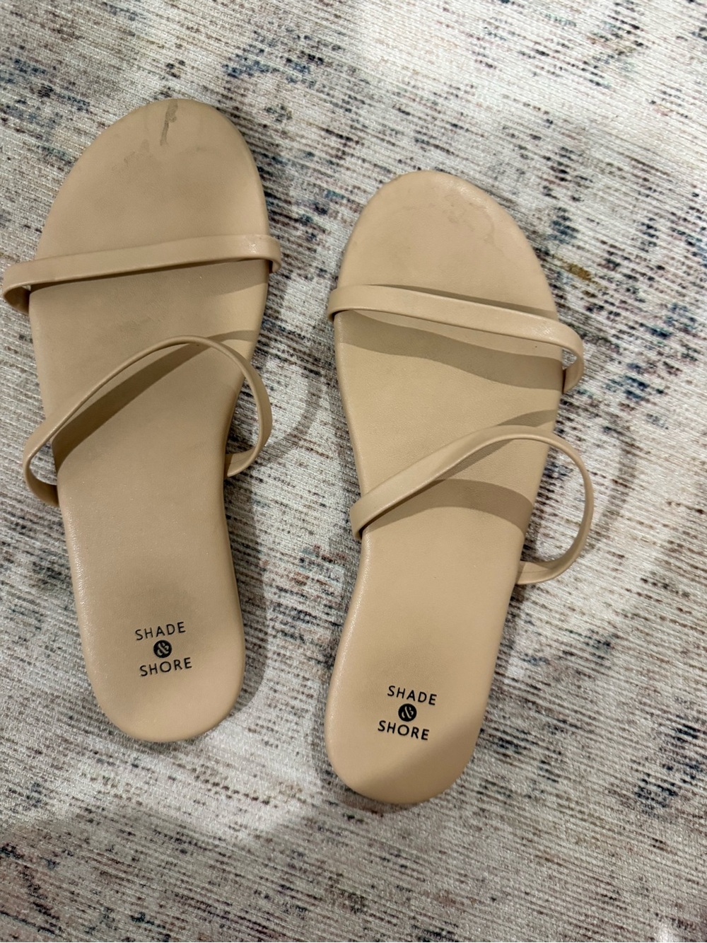 Shade & Shore Beige Double-Strap Slide Sandals